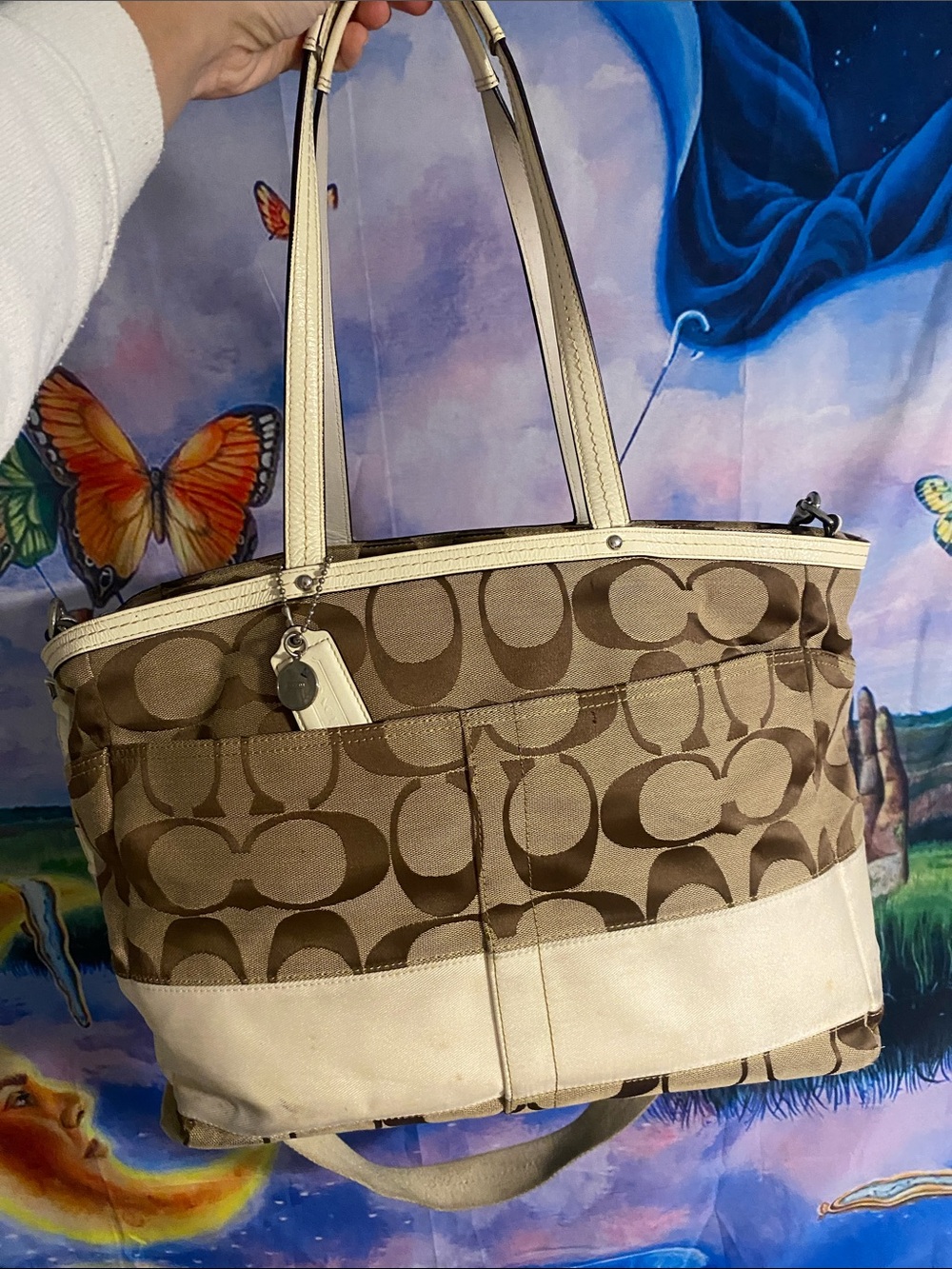 Coach Brown and Cream Signature Canvas Tote